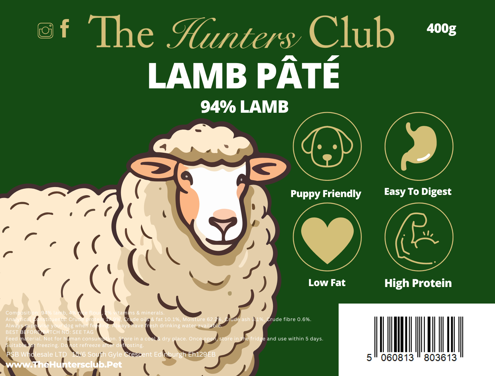 The Hunters Club - Pâté For Dogs 400g